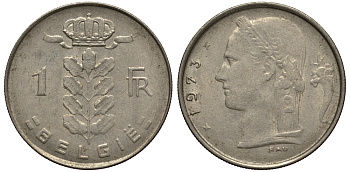 БЕЛЬГИЯ 1 ФРАНК 1973 BELGIE KM 143.1 медно-никель 4182-225