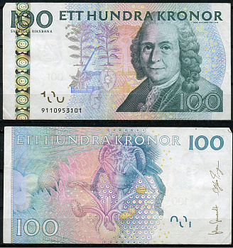 Швеция 100 крон 2009 Карл Линней, пчела опыляет цветок Pick 65 c  бумага   8611-30-2-1