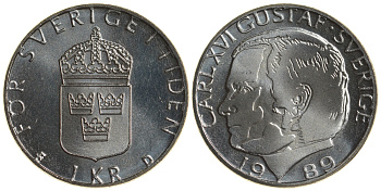 Швеция 1 крона 1989 Карл XVI Густав (1973- ) KM 852a медно-никель UNC 4179-1232