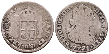 Боливия 1 реал 1791 PR, Карл IV (1788-1808) KM 70 серебро 4178-524