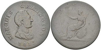 Канада 1/2 пенни 1813 Нижняя Канада, коммерческий жетон Герцог Веллингтон CCT WE-7, Breton His 978 медь 441-345