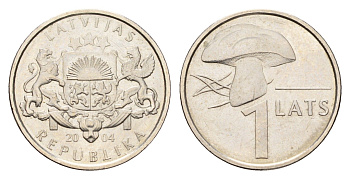 Латвия 1 лат 2004 гриб KM 67 медно-никель UNC 4679-319