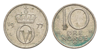 Норвегия 10 эре 1977 Улаф V (1957-1991) KM 416 медно-никель 4632-1162