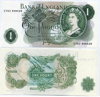 АНГЛИЯ 1 ФУНТ 1970-77 Pick 374g бумага UNC (ПРЕСС) 444-76-2