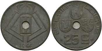 Бельгия 25 сантимов 1946 BELGI? - BELGIQUE KM 132 цинк 4132-236