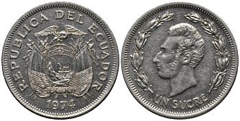 Эквадор 1 сукре 1974 KM 83 никелированная сталь 4577-1114