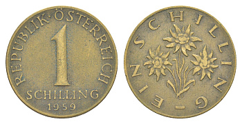 Австрия 1 шиллинг 1959 KM 2886 алюминиевая бронза 4643-453