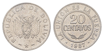 Боливия 20 сентаво 1987 KM 203 нержавеющая сталь UNC 4114-1051