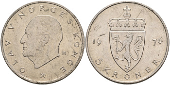 Норвегия 5 крон 1976 Улаф V (1958-1991) KM 420 медно-никель 4572-231