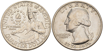 США 25 центов = квотер 1976 200 лет независимости (1776-1976), Вашингтон, барабанщик KM 204 медь плакированная медно-никелем 4114-815