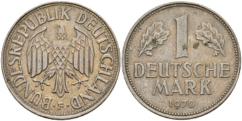 ФРГ 1 марка 1970 F KM 110, J. 385 медно-никель 4159-1115