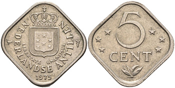 Нидерландские Антилы 5 центов 1975 Юлиана (1948-1980) KM 13 медно-никель 4586-736