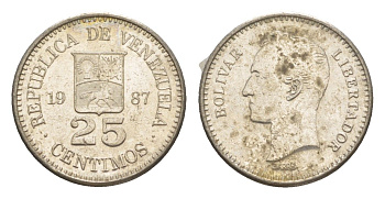 Венесуэла 25 сентимо 1987 Симон Боливар Y 50.2 никель 4580-427