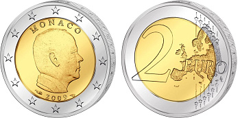Монако 2 евро 2009 Князь Альберт II KM 195 биметалл UNC 1528-321