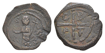 Государства крестоносцев, Княжество Антиохия фоллис 1101-1112 Танкред Тарентский, св. ап. Петр с крестом/D S F T, крест, (из старой нидерландской коллекции) Metcalf 71 бронза 1100-10-44