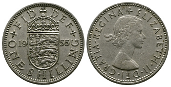 Великобритания 1 шиллинг 1955 Елизавета II (1952-2022), Английский герб KM 904, Spink 4147 медно-никель 4384-317