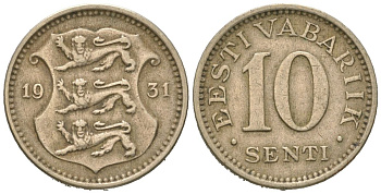 Эстония 10 центов 1931 Республика (1918-1941) KM 12 никель бронза 4615-1125
