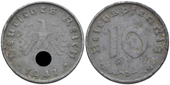 ГЕРМАНИЯ 10 РЕЙХСПФЕННИГОВ 1941 D KM 101, J. 371 цинк 4401-735