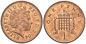Великобритания 1 пенни 2004 Елизавета II (1952-2022) KM 986, Spink 4710 (B5) сталь плакированная медью 4609-614