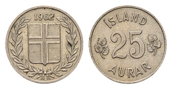 Исландия 25 эйре 1962 KM 11 медно-никель 4690-624