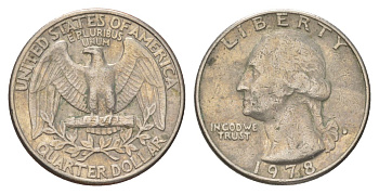 США 25 центов (квотер, 1/4 доллара) 1978 D, Вашингтон KM 164a медь плакированный медно-никелем 4628-1113