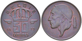 БЕЛЬГИЯ 50 САНТИМОВ 1979 BELGIE, БОДУЭН I (1951-1993) KM 149.1 бронза 187-867