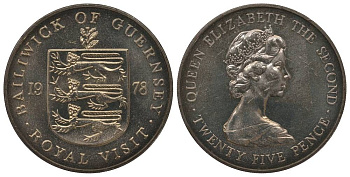 Гернси 25 пенсов 1978 Королевский визит KM 32 медно-никель UNC 1078-3-34
