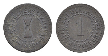 Мюльхаузен в Тюрингии 1 пфенниг 1920 Funck 342.13, Men18 21432.17 цинк 4580-115