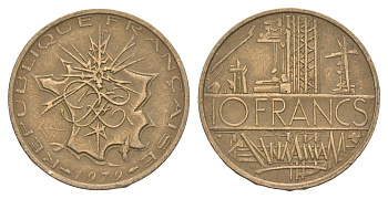 Франция 10 франков 1979 KM 940 медь алюминий никель 4543-754