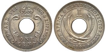 Британская Восточная Африка и Уганда 1 цент 1909 Эдуард VII (1902-1910) KM 5a медно-никель UNC 4561-1123