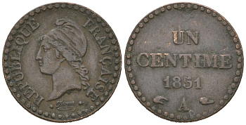 Франция 1 сантим 1851 A KM 754 бронза 4615-638