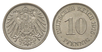 Германия 10 пфеннигов 1915 E, Вильгельм II (1888-1918) KM 12, J. 13 медно-никель aUNC 4625-1031