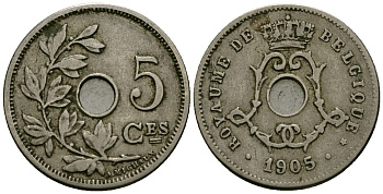 Бельгия 5 сантимов 1905 Belgique KM 54 медно-никель 4173-128