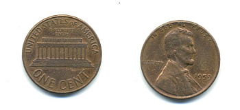США 1 цент 1959 Авраам Линкольн KM 201 медь цинк 76-545