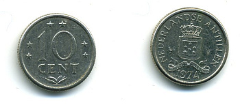 Нидерландские Антилы 10 центов 1974 Юлиана (1948-1980) KM 10 никель 46-1122