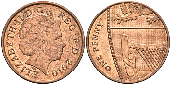 Великобритания 1 пенни 2010 Елизавета II (1952-2022) KM 1107, Spink B6 сталь плакированная медью 4609-727