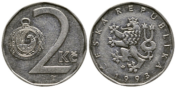 Чехия 2 кроны 1993 KM 9 сталь плакированная никелем 4364-4441