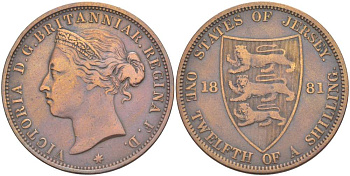 Джерси 1/12 шиллинга 1881 Виктория (1837-1901) KM 8 бронза 4517-1023
