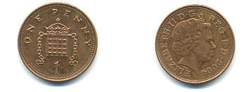 Великобритания 1 пенни 2004 Елизавета II (1952-2022) KM 986, Spink 4710 (B5) сталь плакированная медью 177-554
