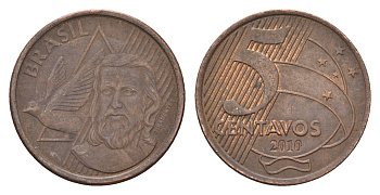 Бразилия 5 сентаво 2010 KM 648 сталь плакированная медью 4686-632