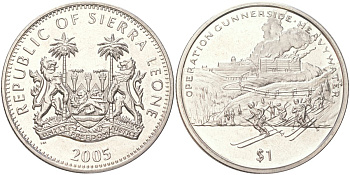 Сьерра-Леоне 1 доллар 2005 60 лет окончанию Второй мировой войны - Операция Ганнерсайд KM 320 медно-никель BU 73-721