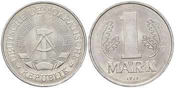 ГДР 1 марка 1977 A KM 35.2 алюминий UNC 4571-224