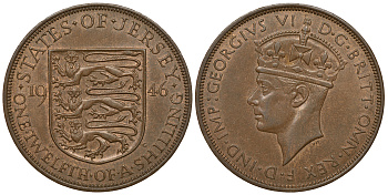 Джерси 1/12 шиллинга 1946 Георг VI (1937-1952) KM 18 бронза aUNC 4383-835