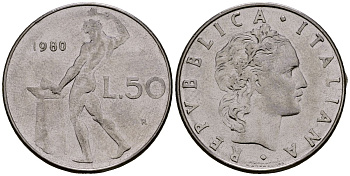 Италия 50 лир 1980 KM 95.1 сталь 4177-854