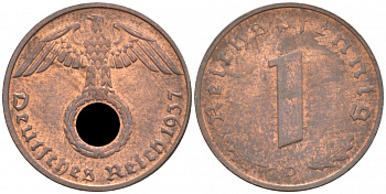 ГЕРМАНИЯ 1 РЕЙХСПФЕННИГ 1937 D J 361, KM 89 бронза aUNC 73-256