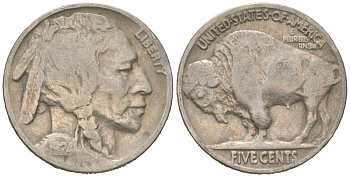 США 5 центов 1924 индеец, бизон KM 134 медно-никель 4614-1055