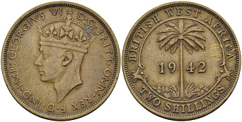 Британская Западная Африка 2 шиллинга 1942 KN, Георг VI (1936-1952) KM 24 никель-латунь 4367-524