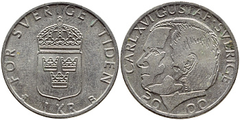 Швеция 1 крона 2000 Карл XVI Густав (1973- ) KM 852а медно-никель 60-737