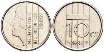 Нидерланды 10 центов 1982 Беатрикс (1980-2013) KM 203 никель 4567-561