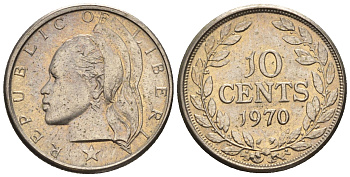 Либерия 10 центов 1970  KM 15a.2 медно-никель  UNC  220-1131